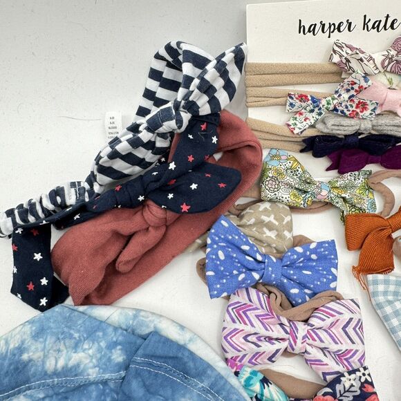 Huge Lot 65pc + Handmade Baby Toddler Headbeads Bows Clips Bonnets Floral Solid - Picture 3 of 15